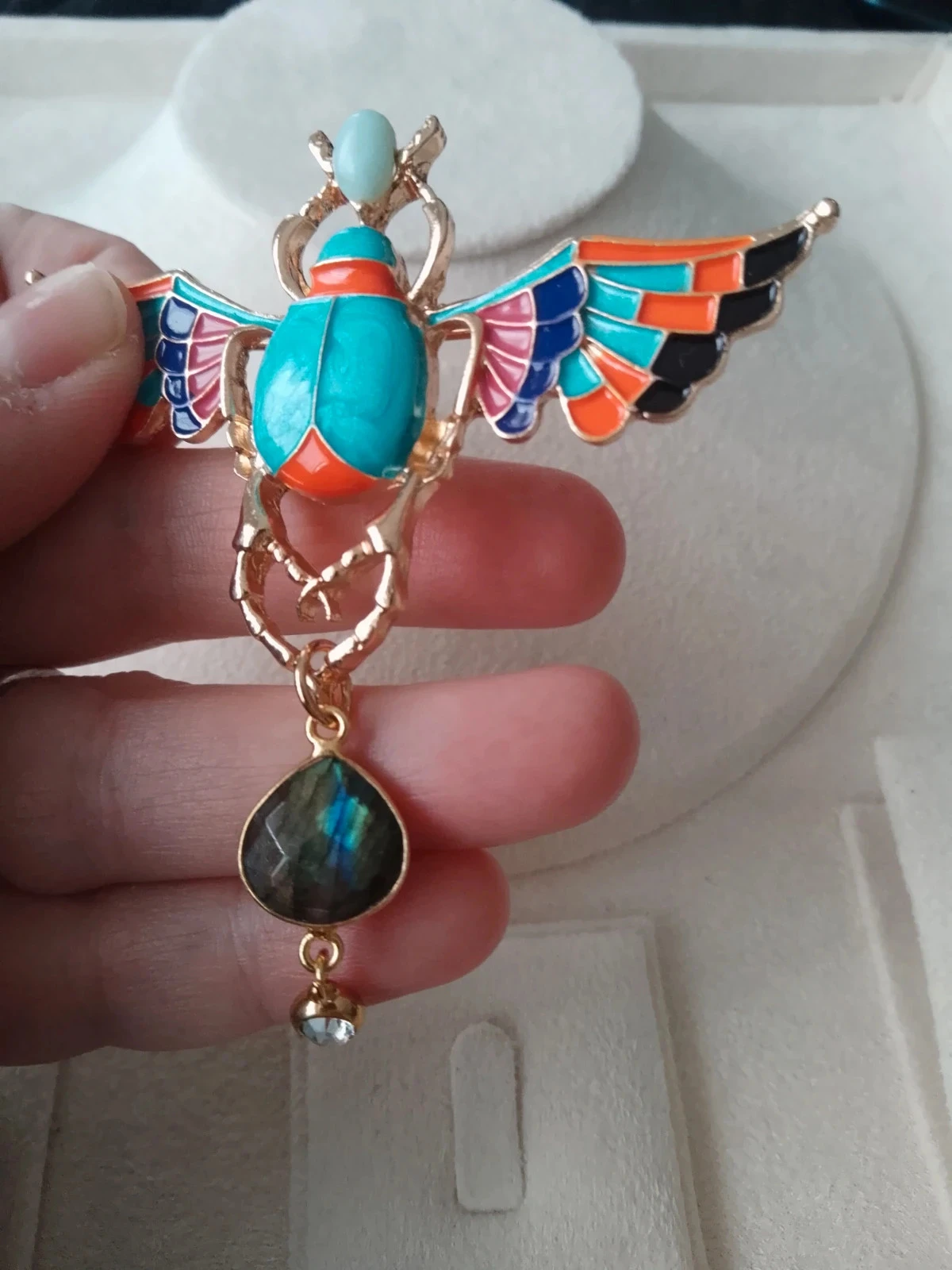 Egyptian scarab brooch with natural stones – photo 2